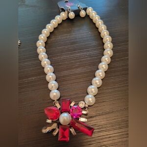 Paparazzi Pearl and Ruby Red Necklace Set